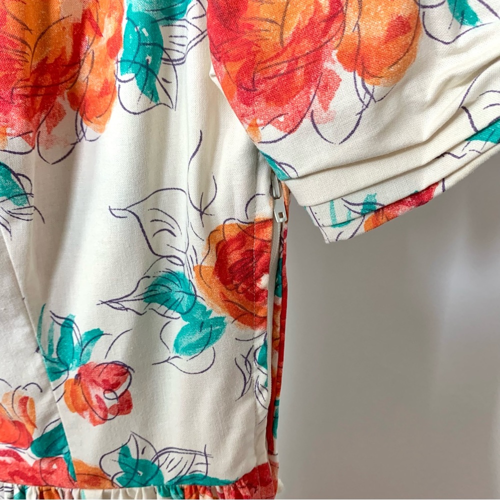 Laura Ashley Cream Floral Midi Dress with Red & Teal Flowers - Picture 11 of 15